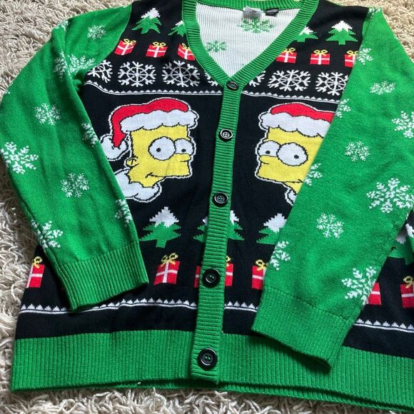The SImpsons Santa Bart Ugly Christmas Cardigan Sweater Size Large EUC - Picture 4 of 11